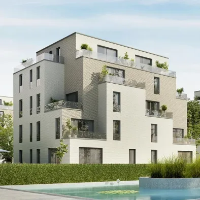 Wohngebäude mit Balkonen und Geländern